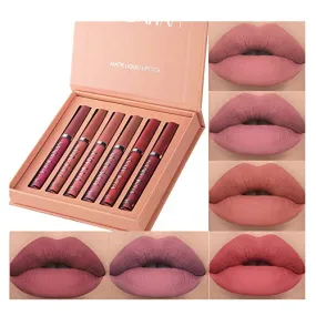 6Pcs Matte Long Lasting Non-Fade Liquid Lipstick Makeup Set, Nudes