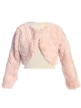 Big Girls Blush Pearl Button Marble Fur Bolero Jacket 8-16