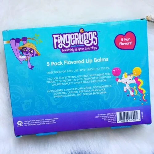 Fingerlings 5 Pack Jumbo Lip Balm Set Moisturizing Fun Cherry, Cotton , Grape, Strawberry and Berry Flavors