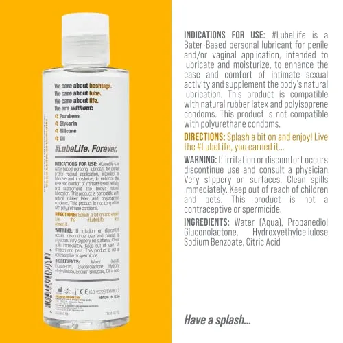 #LubeLife Water-Based Personal Lubricant, Lube for Men, Women and Couples, Non-Staining, 8 Fl Oz