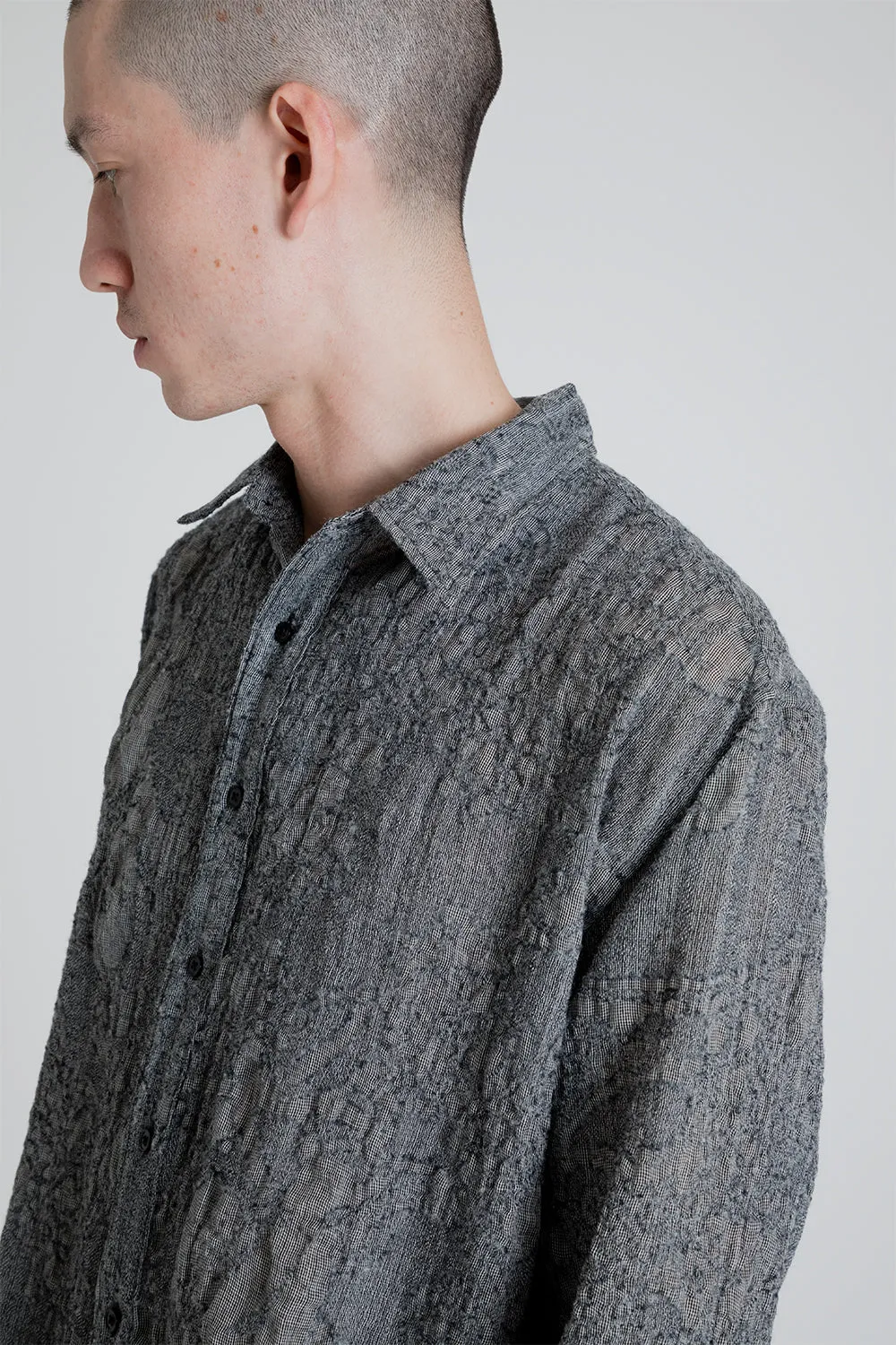 Shirt Non-Binary Clean Wool Jaquard - White / Black