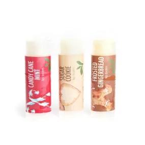 Special Gift Set - Holiday Lip Balm Natural set of 3 - Holiday Candy Cane, Sugar Cookie, Frosted Gingerbread Good Earth Beauty