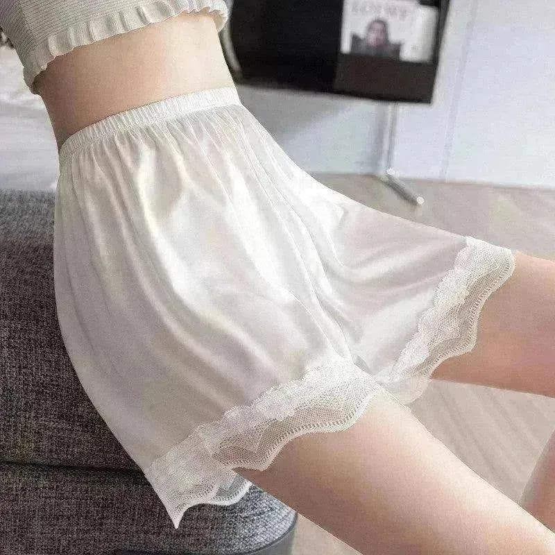 Women's Ice Silk Seamless Outer Wear Lace Loose Shorts