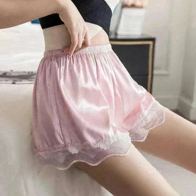 Women's Ice Silk Seamless Outer Wear Lace Loose Shorts