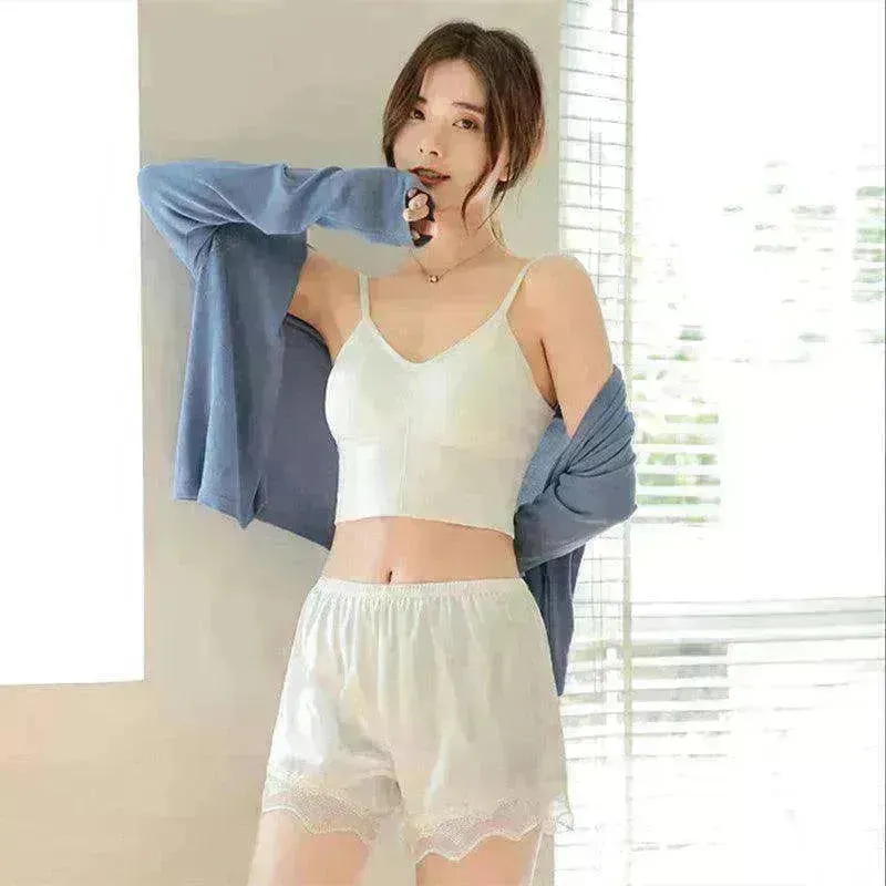 Women's Ice Silk Seamless Outer Wear Lace Loose Shorts